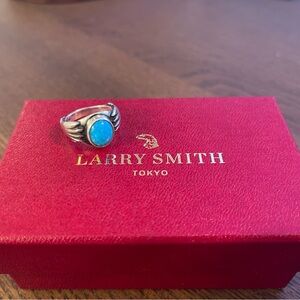Larry Smith Love Hands Flat Top Turquoise Ring 8.5